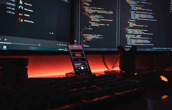 Game developer working at a computer