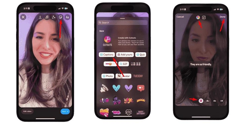 Adding captions to Instagram Stories using the sticker tool