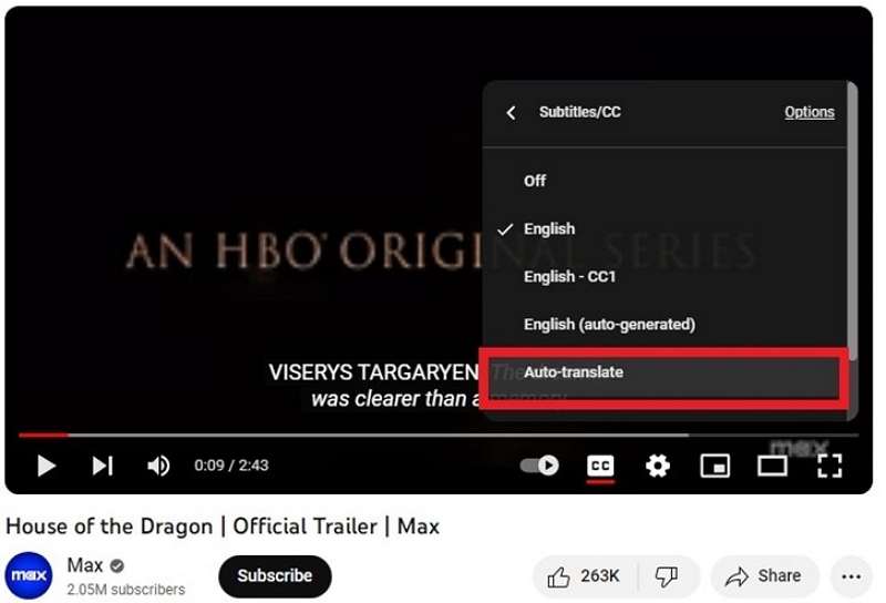 Enabling auto-translate for Chinese drama subtitles in YouTube Studio