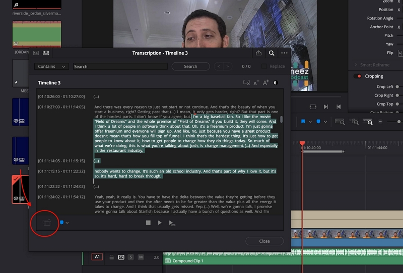 Creating subtitles from transcript in DaVinci Resolve