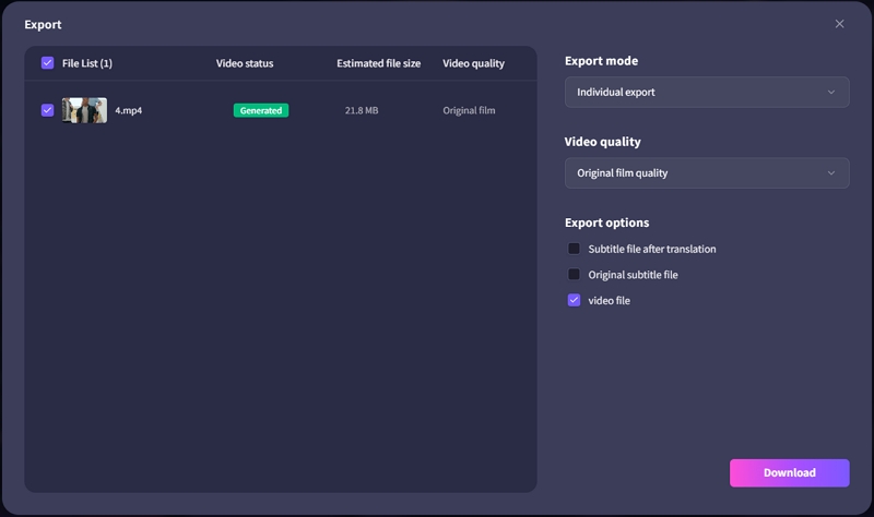 export the translated video