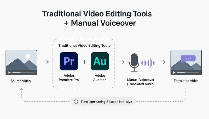 Traditional Video Editing Tools + Manual Voiceover